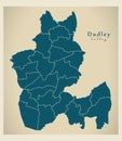 Modern City Map - Dudley city of England with wards UK