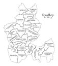 Modern City Map - Dudley city of England with wards and titles UK outline map