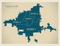 Modern City Map - Fayetteville North Carolina city of the USA with wards and titles