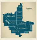 Modern City Map - Fresno California city of the USA with neighborhoods and titles