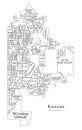 Modern City Map - Kansas Missouri city of the USA with neighborhoods and titles outline map Royalty Free Stock Photo