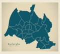 Modern City Map - Karlsruhe city of Germany with boroughs DE