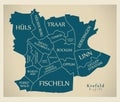 Modern City Map - Krefeld city of Germany with boroughs and titles DE