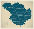 Modern City Map - Leeds city of England with boroughs and titles Royalty Free Stock Photo