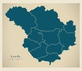 Modern City Map - Leeds city of England with boroughs UK Royalty Free Stock Photo