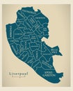 Modern City Map - Liverpool city of England with wards and title