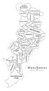 Modern City Map - Manchester city of England with wards and titles UK outline map Royalty Free Stock Photo