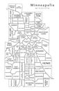 Modern City Map - Minneapolis Minnesota city of the USA with neighborhoods and titles outline map