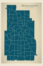 Modern City Map - Minneapolis Minnesota city of the USA with neighborhoods