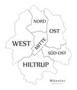 Modern City Map - Munster city of Germany with boroughs and titles DE outline map Royalty Free Stock Photo
