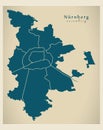 Modern City Map - Nuremberg city of Germany with boroughs DE
