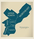 Modern City Map - Philadelphia city of the USA with boroughs and Royalty Free Stock Photo