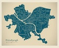 Modern City Map - Pittsburgh Pennsylvania city of the USA with n