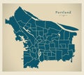 Modern City Map - Portland Oregon city of the USA with neighborhoods