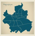 Modern City Map - Regensburg city of Germany with boroughs DE