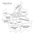 Modern City Map - Regensburg city of Germany with boroughs and titles DE outline map