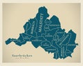 Modern City Map - Saarbrucken city of Germany with boroughs and