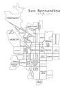 Modern City Map - San Bernardino California city of the USA with neighborhoods and titles outlines