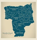 Modern City Map - Sunderland city of England with wards and titles UK Royalty Free Stock Photo