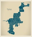 Modern City Map - Tampa Florida city of the USA with neighborhoods and titles