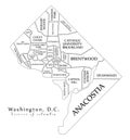 Modern City Map - Washington DC city of the USA with neighborhoo