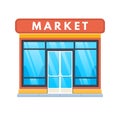 Modern city market building facade. City shopping mall building. Royalty Free Stock Photo