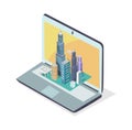 Modern City Mockup Located on Laptop, Color Poster Royalty Free Stock Photo