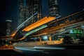 Modern city at night. Shanghai Lujiazui finance street.