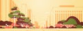 Modern city panorama road with street lamps skyscrapers empty nobody urban cityscape background flat horizontal banner Royalty Free Stock Photo