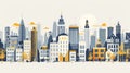 A modern city skyline with a mix of traditional and solarpowered buildings. .