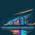 modern city skyline. silhouette illustration. vector illustration flat design - city with lights and cityscape. flat city architec