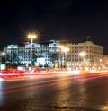 City street with lights and traffic at night. background, city life. Royalty Free Stock Photo