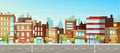 Modern city, town street flat vector background