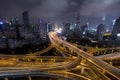 Modern city traffic road at night. Transport junction. Royalty Free Stock Photo