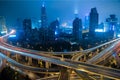 Modern city traffic road at night. Transport junction. Royalty Free Stock Photo
