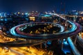 Modern city traffic road at night. Transport junction. Royalty Free Stock Photo