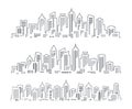 Modern cityscape. City buildings, skyscrapers outline drawing. Urban construction or real property concept vector Royalty Free Stock Photo