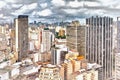 Modern cityscape colorful painting, Sao Paulo, Brazil.