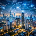 Modern City with Wireless Network Connection and Cityscape Concept Royalty Free Stock Photo