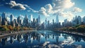 Modern cityscape reflects in blue water, illuminating the futuristic skyline generated by AI Royalty Free Stock Photo