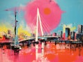 Modern cityscape of Rotterdam, Netherlands. Abstract colorful painting