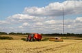 Modern claas combine harvester cutting crops