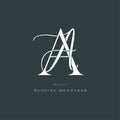 Modern classic AA wedding monogram with cursive and serif fonts combined.
