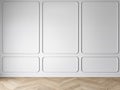 Modern classic baroque white empty interior with wall panels, molding and wooden floor. Royalty Free Stock Photo