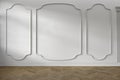 Modern classic baroque white empty interior with wall panels and wooden floor. Royalty Free Stock Photo