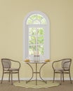 Modern classic dining room with yellow color 3d rendering image Royalty Free Stock Photo