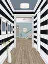 Modern Classic Hall Hallway Corridor In Old Vintage Apartment. Hallway illustration. Interior of an internal corridor.