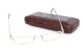 Modern classic hard glasses case and glasses Royalty Free Stock Photo