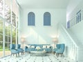 Modern classic living room 3d render,There are white room and stairs up to the upper floor