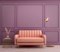 Modern classic style with pink sofa and gold table on purple wall background